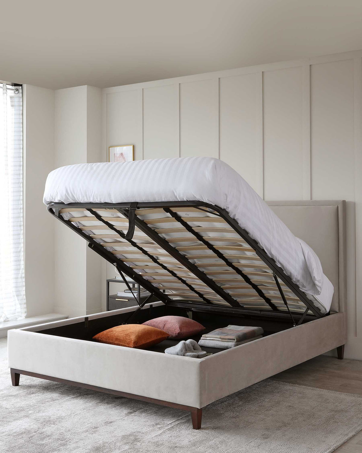 Monica Champagne Velvet King Size Ottoman Storage Bed
